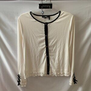 BADGLEY MISCHKA Ruffle Hem Button Up Bow Long Sleeve Bow Top Sz LARGE